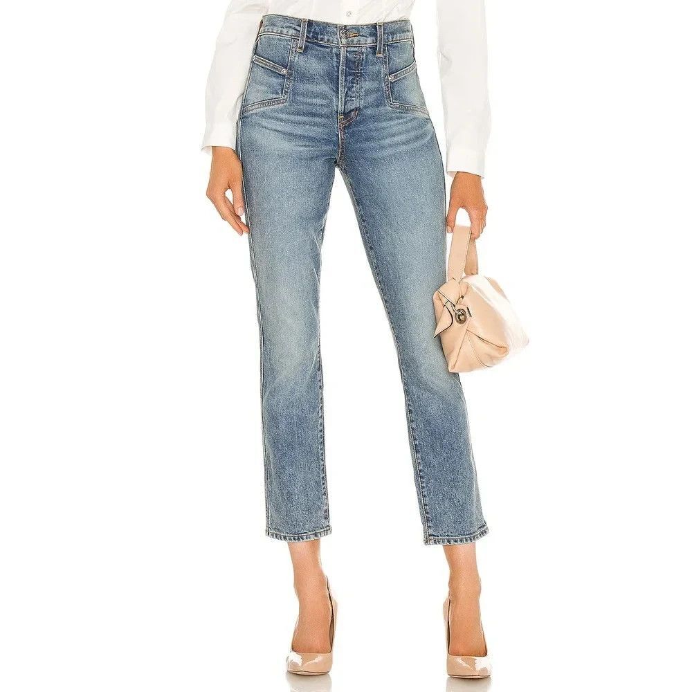 Veronica Beard Ryleigh Slim Straight High Rise Jeans Blue Mist Size 28